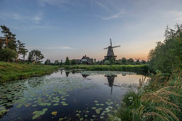 Germany, Gifhorn, Museum, International Wind- and Watermill Museum in the evening