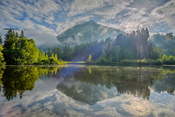 Germany, Bavaria, Allageu, Upper Allgaeu, Moorweiher near Oberstdorf in the morning