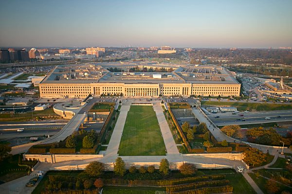 USA, Virginia, Arlington, Aerial photograph of  the eastern entrance of the Pentagon