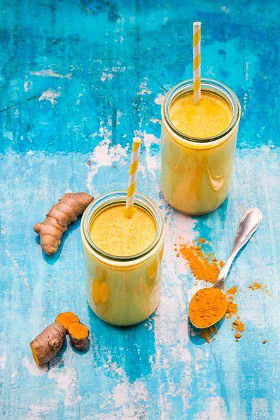 Two glasses of curcuma milk