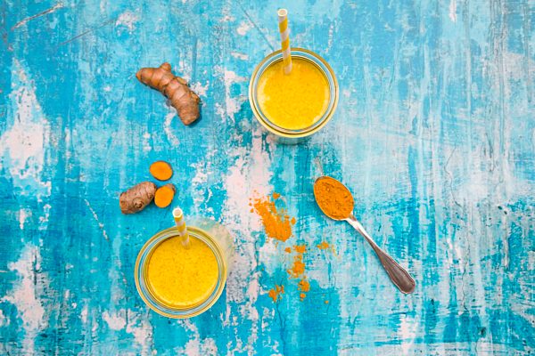 Two glasses of curcuma milk