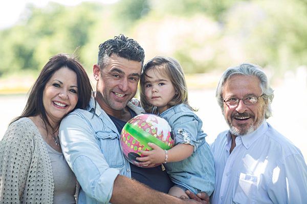 Portrait of smiling extended family outdoors