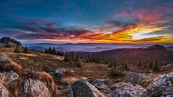 Germany, Bavaria, Bavarian Forest, Great Arber at sunset