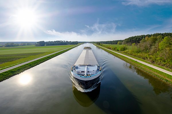 Germany, Central Franconia, Cargo ship on Rhine Main Danube Canal