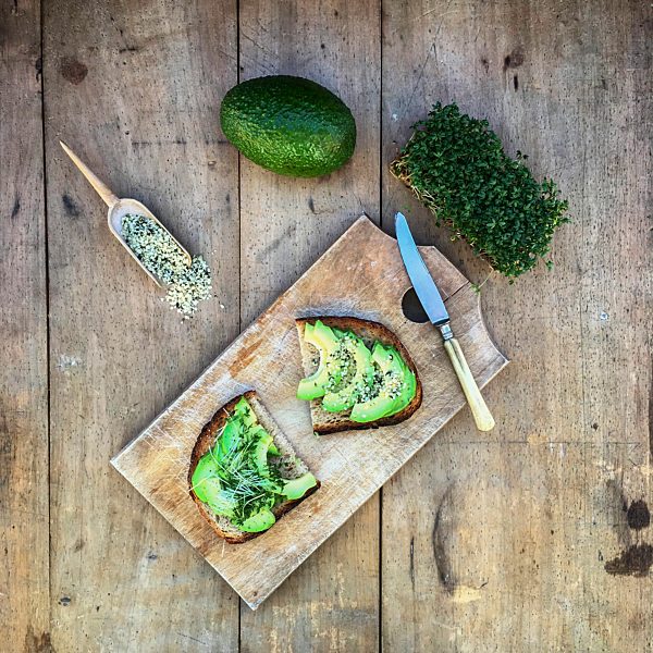 Avocado bread with cress and hemp seeds