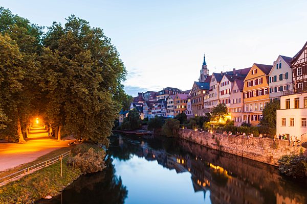Germany, Tuebingen, view to the city with Neckar River in the foreground