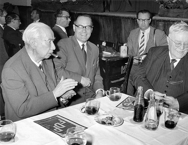 Theodor Heuss and Reinhold Maier at federal state election in Baden-Württemberg 1961