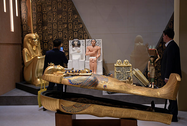 Nachbau des GEM, Grand Egyptian Museum in Kairo, Exponate aus dem Grab Tut Ech Amun, Ägypten, Hallenstand auf der ITB 2026. Internationale-Tourismus-Börse, Messegelände, Charlottenburg, Berlin, Deutschland