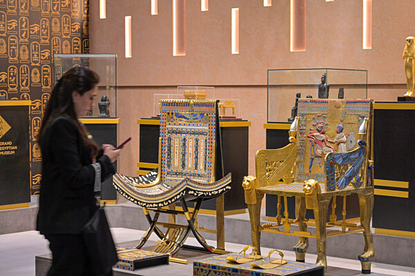 Nachbau des GEM, Grand Egyptian Museum in Kairo, Exponate aus dem Grab Tut Ech Amun, Ägypten, Hallenstand auf der ITB 2026. Internationale-Tourismus-Börse, Messegelände, Charlottenburg, Berlin, Deutschland