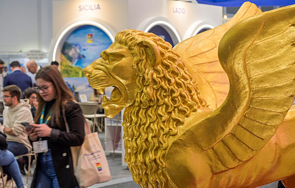 Markuslöwe, Venedig, Venetien, Italien, Hallenstand auf der ITB 2026. Internationale-Tourismus-Börse, Messegelände, Charlottenburg, Berlin, Deutschland