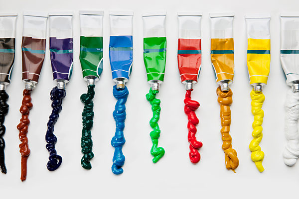 A row of oil paints