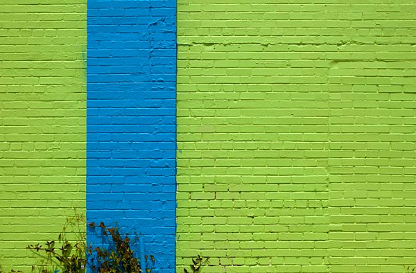 A brightly colored blue and green wall