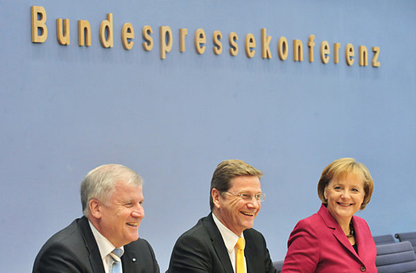 Press conference Merkel, Westerwelle and Seehofer