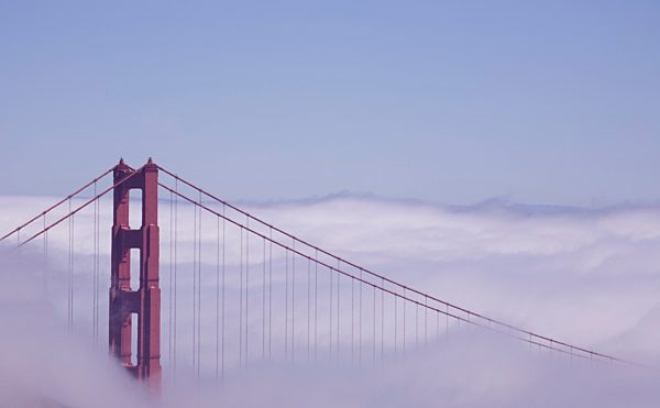 San Francisco, California; Golden Gate Bridge in fog