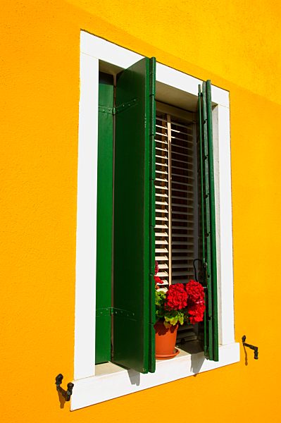 Window View of Colorful Home Island of Bura Venetian Lagoon Italy