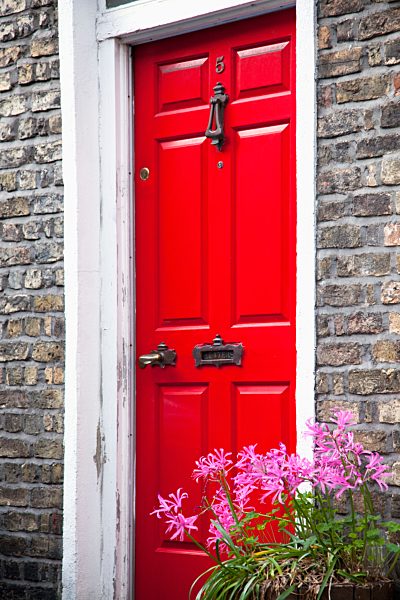 A Painted Red Door On A House; Dublin City, County Dublin, Ireland