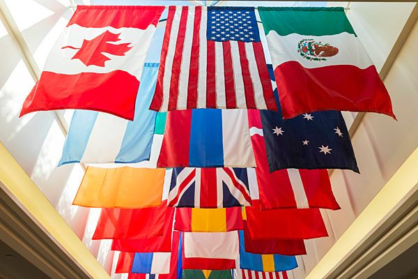 Flags From Various Countries Hanging, Southern Methodist University; Dallas, Texas, United States Of America