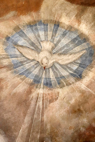 Notre Dame de l'Assomption de Cordon church.  Fresco.  The Dove is a symbol for the Holy Spirit.  France.  France.