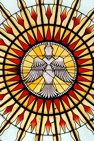 Saint Pothin church.  Stained glass window.  The dove of Holy Spirit.
