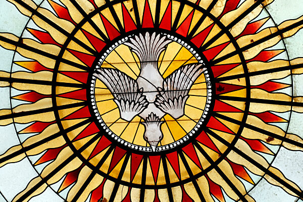 Saint Pothin church.  Stained glass window.  The dove of Holy Spirit.