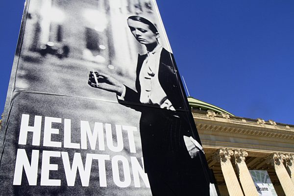 Sign advertising "Helmut Newton." Modern museum of Palais de Tokyio.