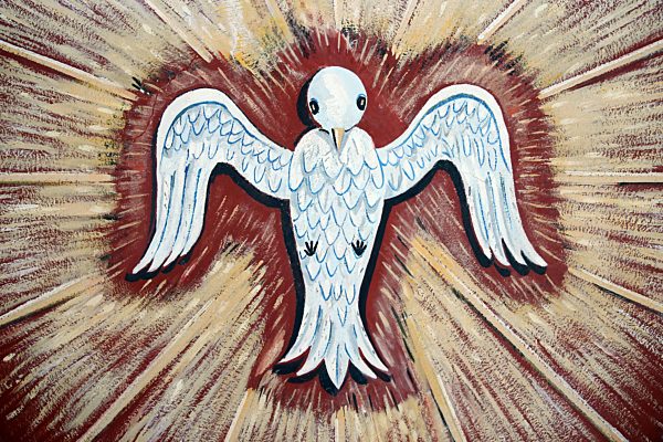 Restoration of Saint Gervais baroque church.  Holy spirit. Paint renovation.  France.