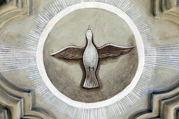Les Plagnes baroque chapel.  The Holy Spirit in the form of a dove. France.