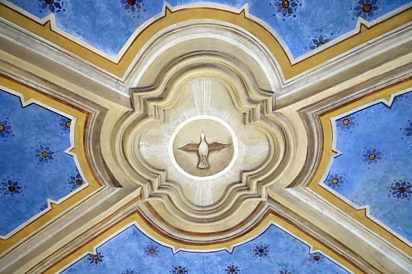 Les Plagnes baroque chapel.  The Holy Spirit in the form of a dove. France.