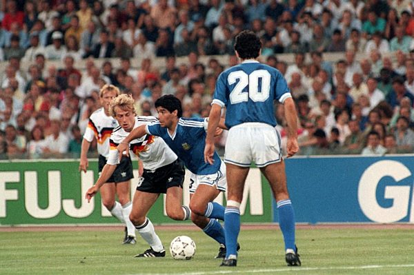 Soccer World Cup 1990: Germany vs Argentina - Klinsmann and Maradona