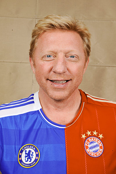 Boris Becker im Chelsea/Bayern-Trikot