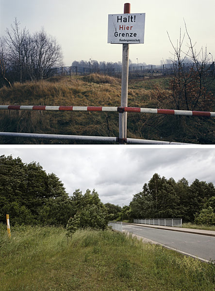 Die zweiteilige Bildkombo zeigt die einstige innerdeutsche Grenze bei...