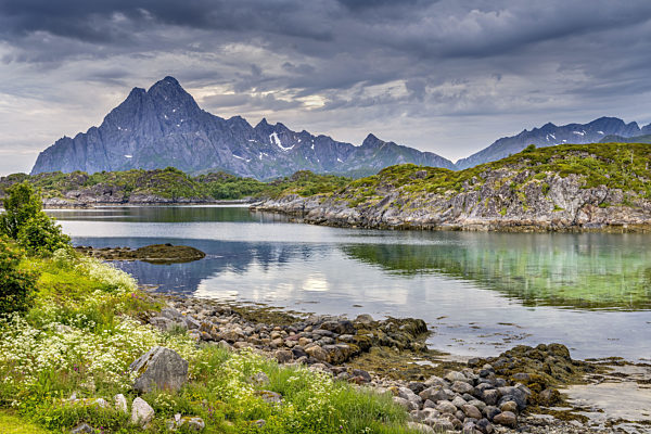 Landscape in Lofoten with mountains and fjords