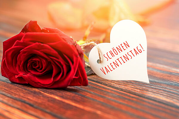 Bavaria, Germany - 31 January 2023: Red Rose With A Heart And Inscription: Beautiful Valentine's Day PHOTOMONTAGE