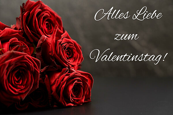 Bavaria, Germany - 11 February 2023: All Love For Valentine's Day, Greeting Next To Several Red Roses PHOTOMONTAGE