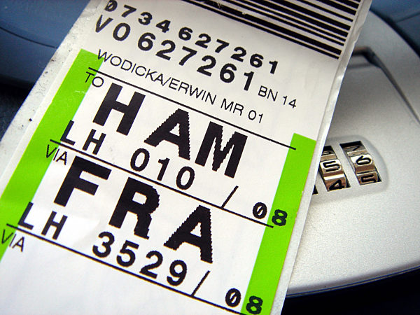 Luggage sticker at flight Hamburg to Frankfurt