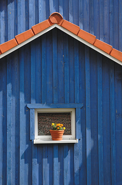 Timber building with flower pot