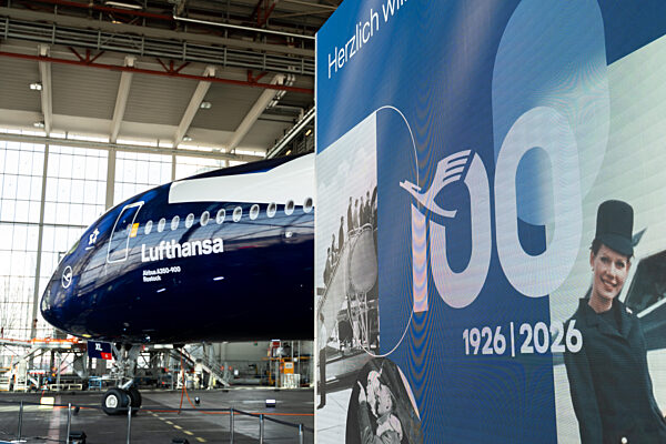 100 Years Anniversary Of The Lufthansa Group At Flughafen München. An Airbus A350-900 In The 100 Years Lufthansa Special Livery