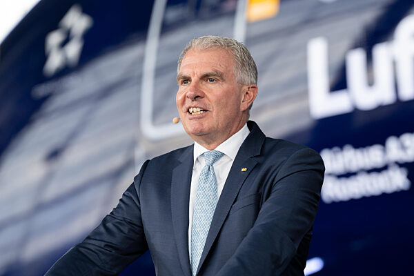 100 Years Anniversary Of The Lufthansa Group At Flughafen München. Carsten Spohr (Lufthansa, Board, CEO) Gives A Speech In Front Of An Airbus A350-900 Aircraft