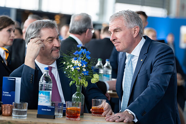 100-year Anniversary Of The Lufthansa Group At Flughafen München. Carsten Spohr (Lufthansa, Executive Board, Chairman Of The Executive Board) Is Speaking With Dr. Markus Söder (Minister-President Of Bayern, CSU)