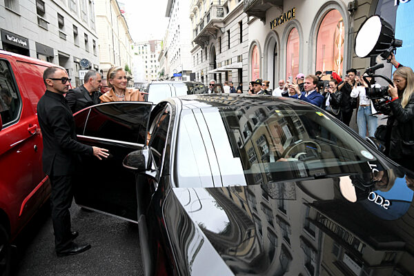 Milan, Milan Fashion Week, Sharon Stone leaving the TodÃs boutique in via Montenapoleone