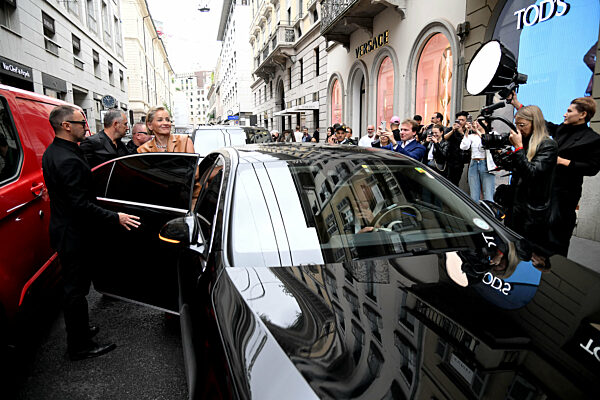 Milan, Milan Fashion Week, Sharon Stone leaving the TodÃs boutique in via Montenapoleone