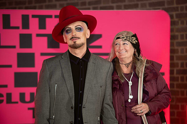 Red carpet arrivals at the opening of the Blitz Club exhibition at the Design Museum in London, England
