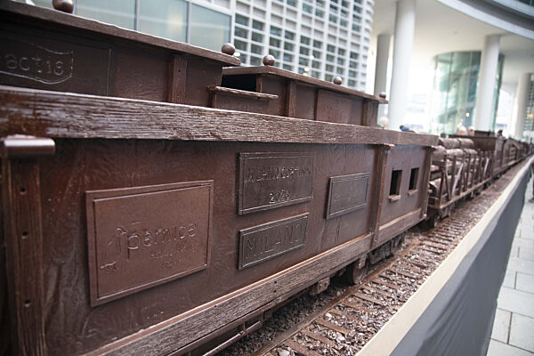 Milan, Palazzo Lombardia, Presentation of 'The Winter Games Express', the world's longest chocolate train