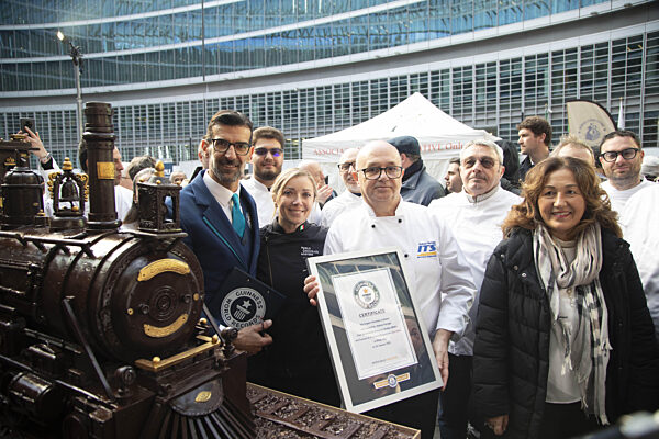 Milan, Palazzo Lombardia, Presentation of 'The Winter Games Express', the world's longest chocolate train