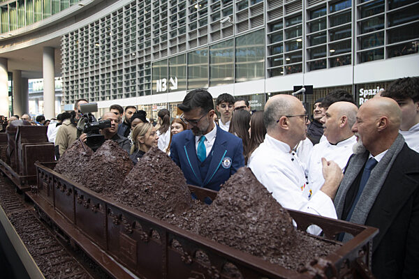 Milan, Palazzo Lombardia, Presentation of 'The Winter Games Express', the world's longest chocolate train