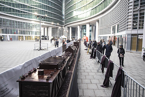 Milan, Palazzo Lombardia, Presentation of 'The Winter Games Express', the world's longest chocolate train