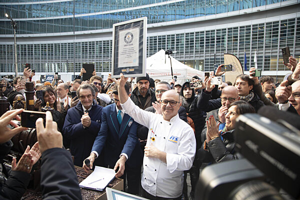 Milan, Palazzo Lombardia, Presentation of 'The Winter Games Express', the world's longest chocolate train