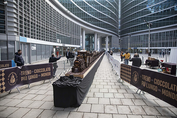 Milan, Palazzo Lombardia, Presentation of 'The Winter Games Express', the world's longest chocolate train