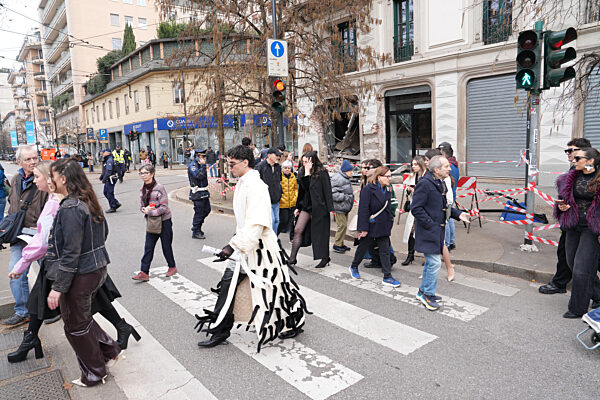 Milan, Minister Matteo Salvini at the scene of the tram accident on Via Vittorio Veneto, which left two dead and many injured.