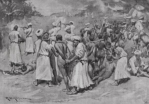 Raids for slaves by the Moors. Africa. Photogravure from the late 19th century.
